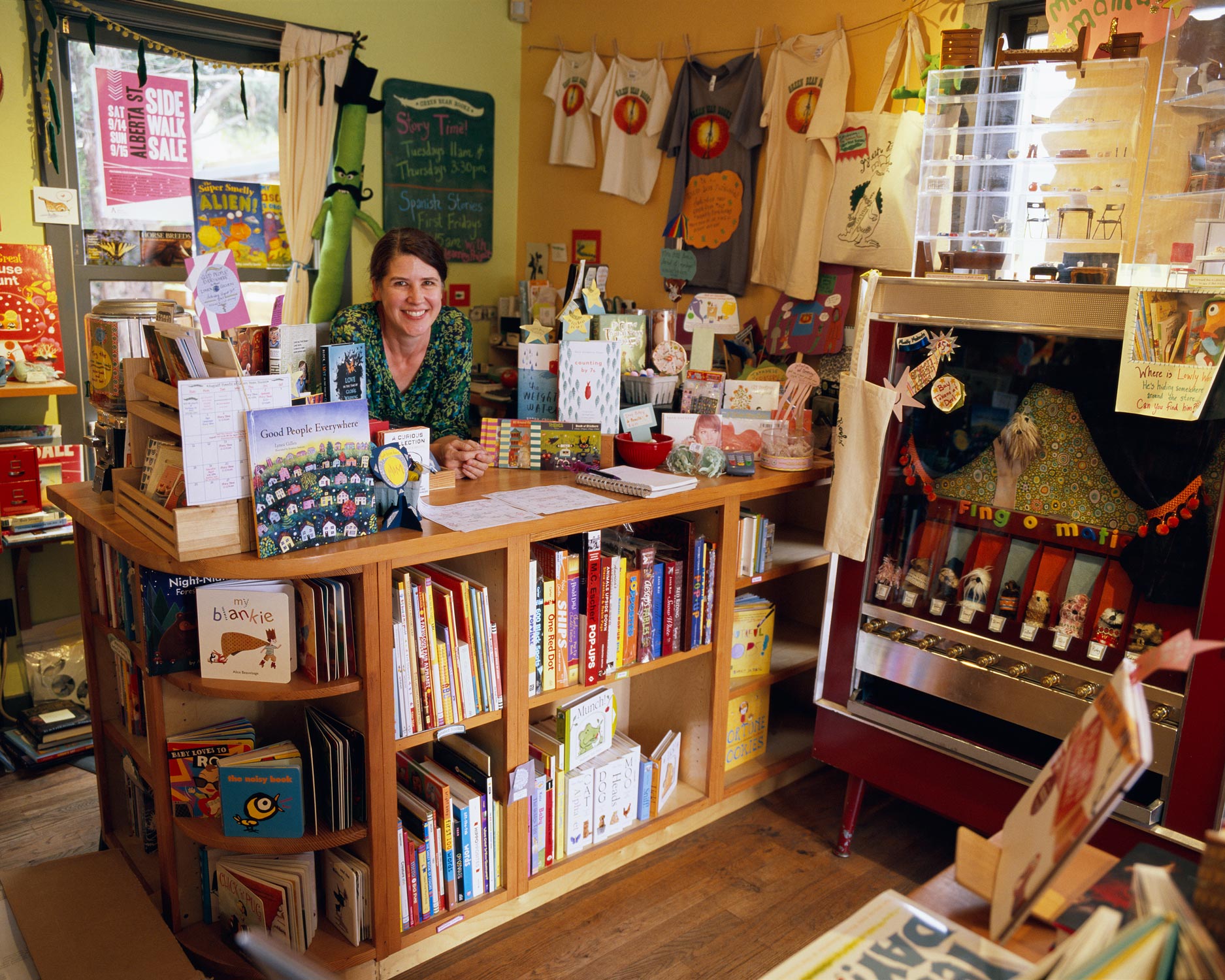 Jennifer behind the Counter, Green Bean Books, Portland, Oregon